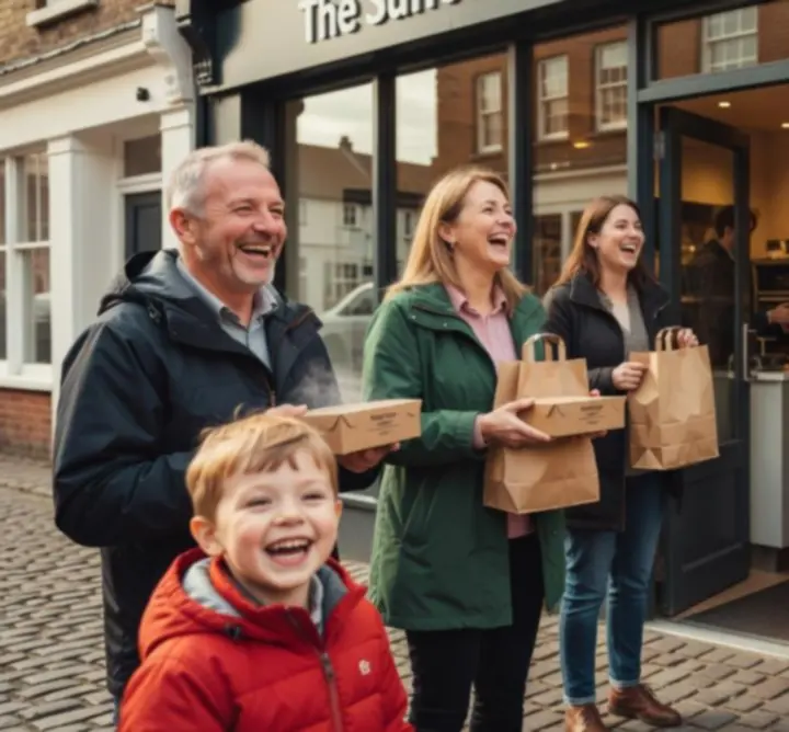 Happy UK customers enjoying their takeaway meals together