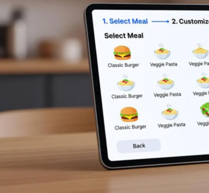 Illustration of a step-by-step food ordering flow